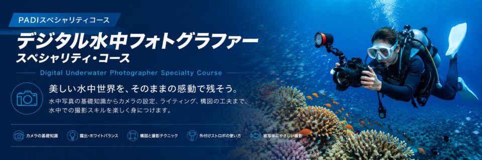 水中でカメラ撮影の基礎を学ぶPADIデジタル水中フォトグラファースペシャリティコースのイメージ画像