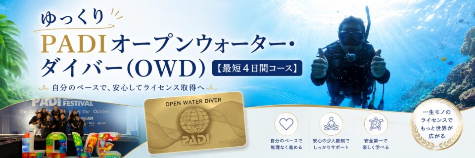 体力に自信がない方からシニアまで自分のペースで学べるPADIオープンウォーターダイバーコース