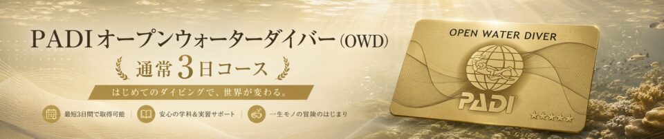 PADIオープンウォーターダイバー通常3日コースのバナー画像