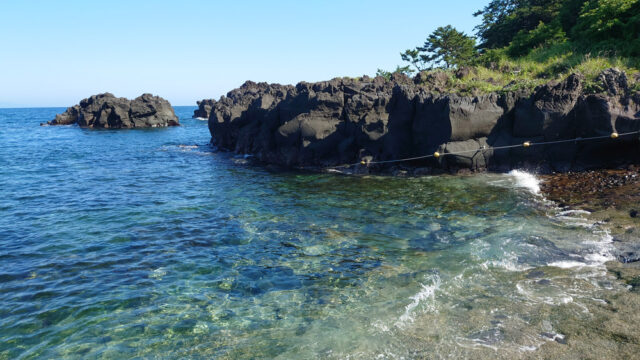 IOP・伊豆海洋公園の岩場と透明感のある東伊豆の海